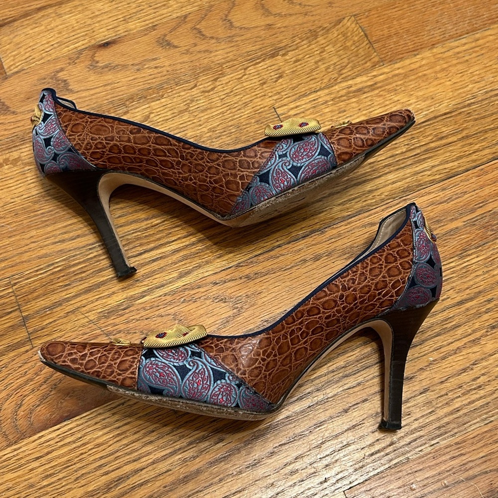 Cole Haan Collection Angelia Croc Print Leather Bow Pumps size 9.5 vintage